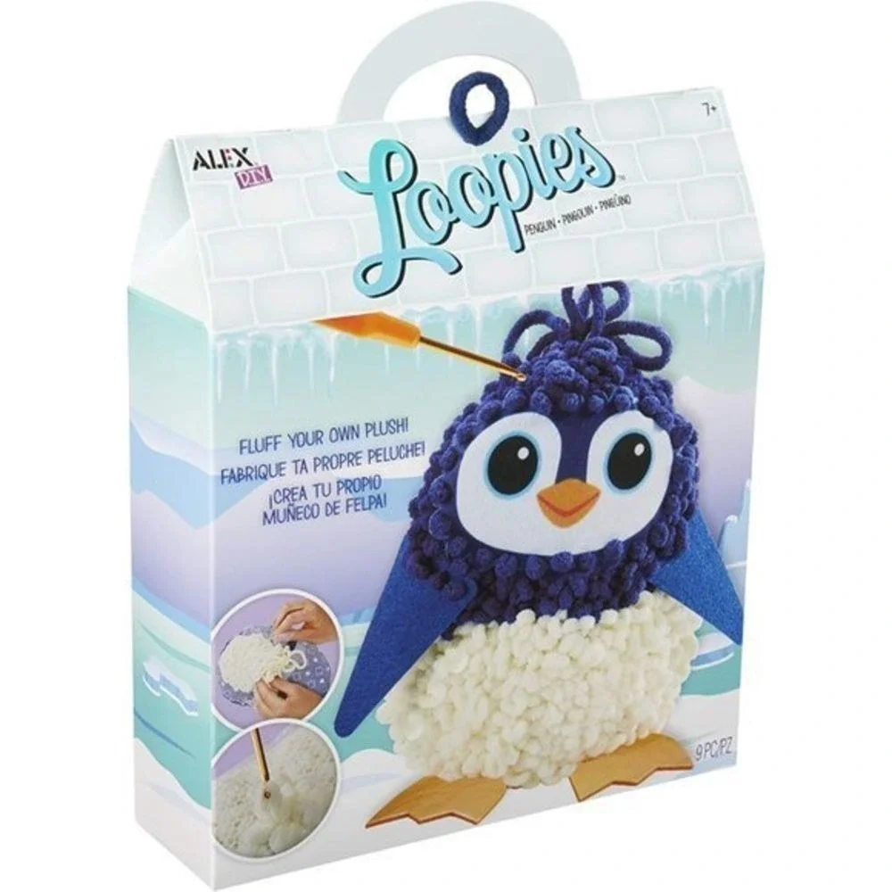 Alex DIY Loopies Penguin Plush Craft Kit Kids Ages 7+ Blue White New 9pc Set‎